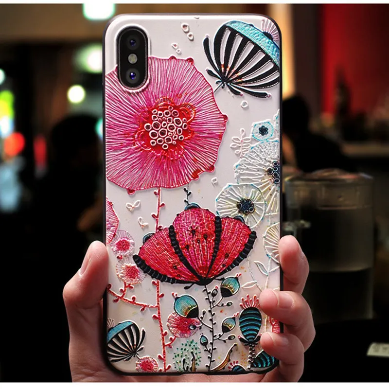 

KSTUCNE 3D Relief Painting For iphone 7 Case For iPhone 6 XR plus X Soft Case Silicone Capa Back Cover Mobile Phone Shell Coque