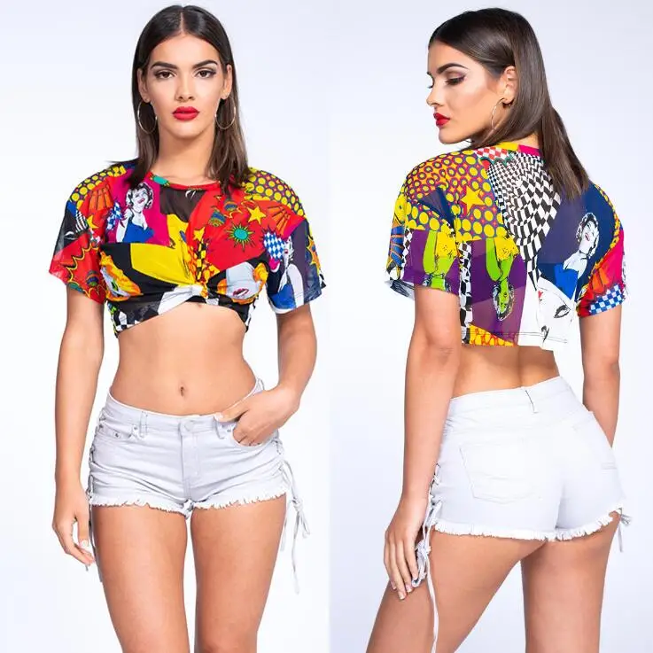 

New Fashion t shirt women Marilyn Monroe print Exposed navel T-shirt Women Crop Tops Tee Short Shirt Femme Woman Sweet Clothing