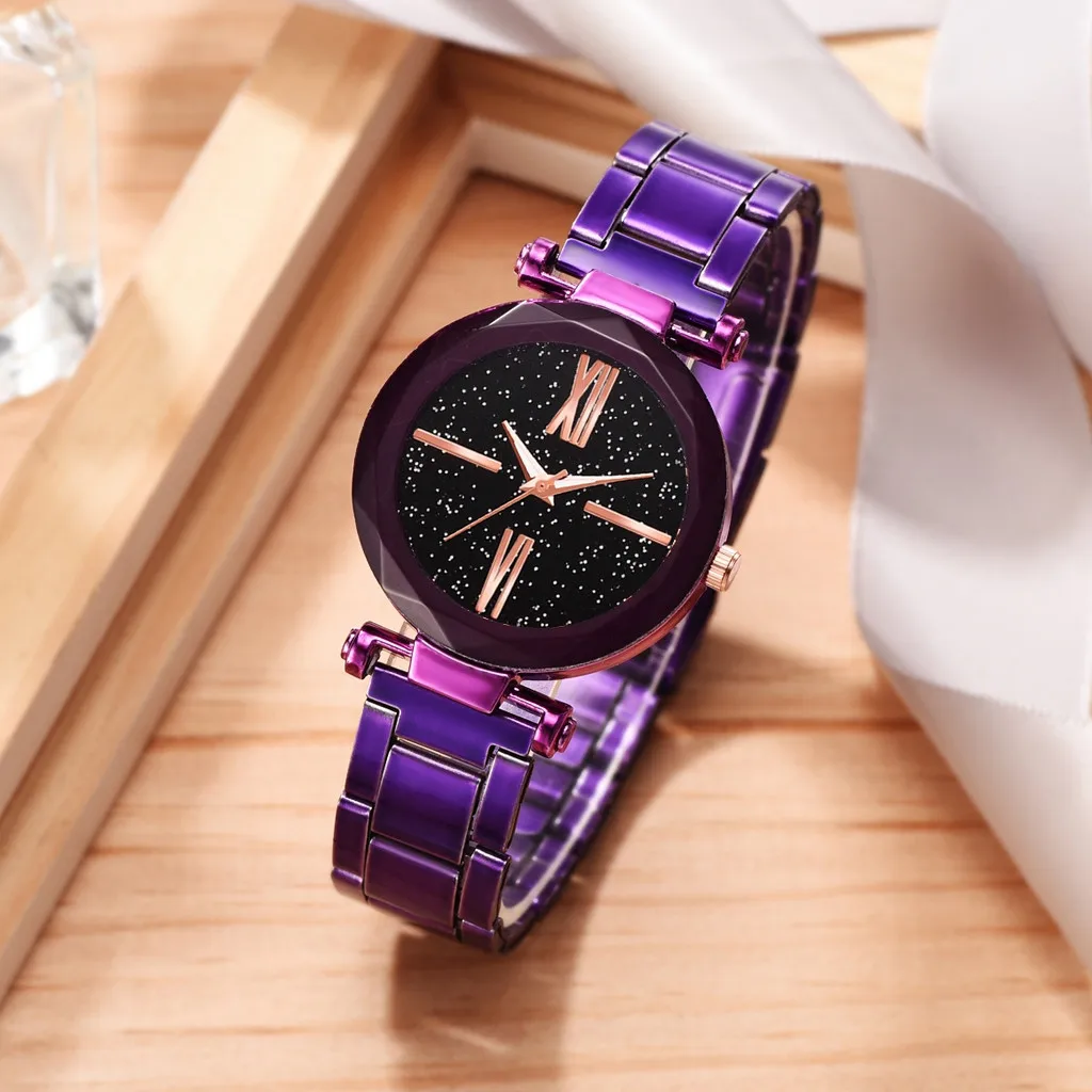 

Fashion 2019 Multi Faceted Bump Simple Star Sky Dial Ladies Steel Belt Quartz Watch Wristwatch Clock Gift Valentine Gift#8