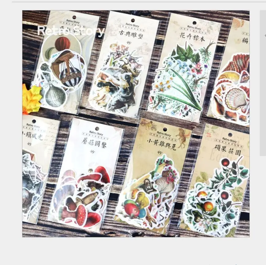 

45pcs/pack Retro Mushroom plants illustrated handbook European building Decorative planner DIY Journal Scrapbooking Stickers