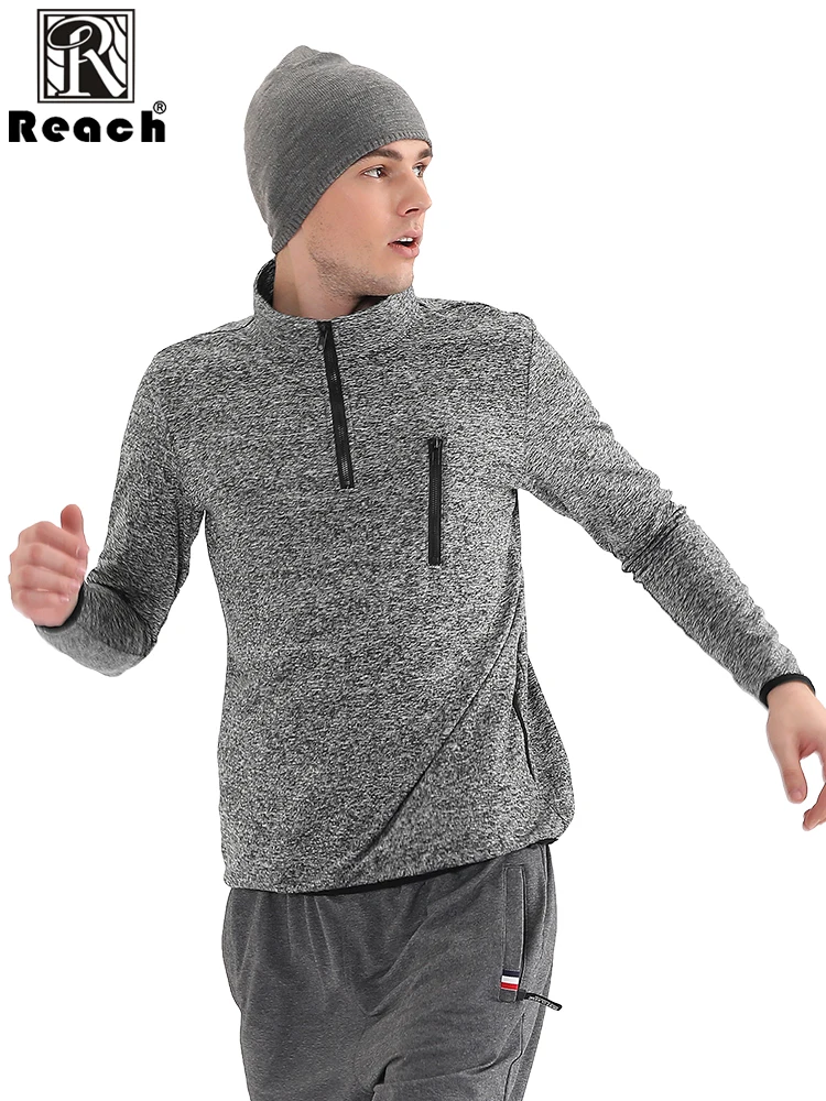Reach Mens Casual Tops Long Sleeve Men Long Sleeve Solid Color Sweatshirt Male Casual Sportswear With Zipper Pocket EU Size 
