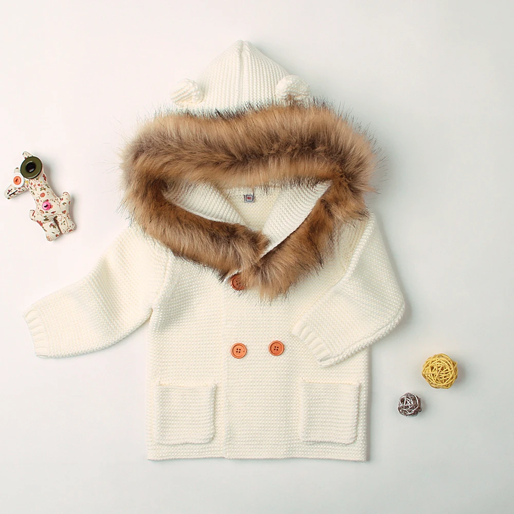 Зимние модные свитера для малышей, кардиганы, Осенние вязаные куртки с капюшоном для новорожденных, детская одежда с длинными рукавами и рисунком медведя