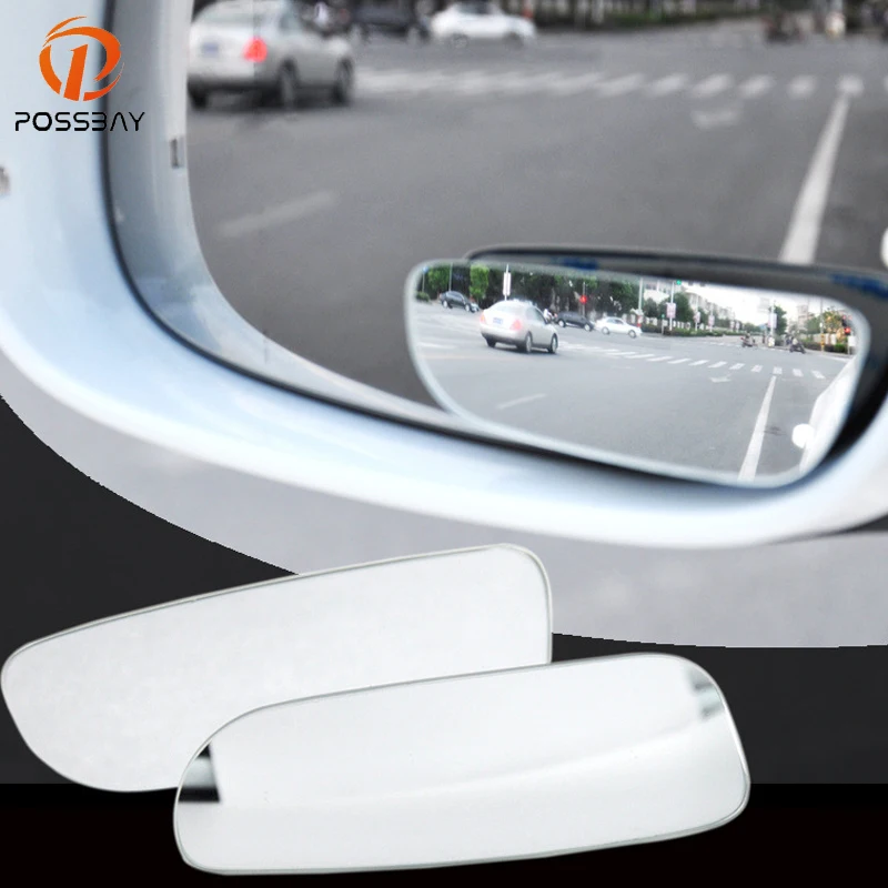 

POSSBAY 1 Pair 360 Degree Adjustable Car Mirrors Wide Angle Square Convex Blind Mirror Car RearView Universal Fit for Most Cars