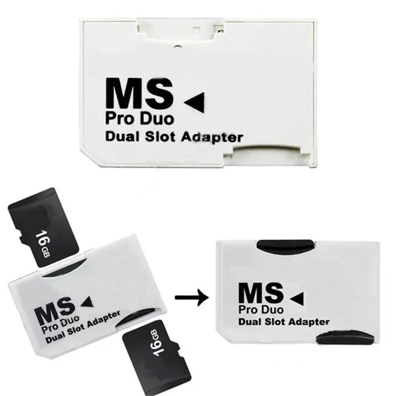 High Quality Dual 2 Slot 32GB Micro For SD SDHC TF to Memory Stick MS Card Pro Duo Reader Adapter For PSP Gaming Storage