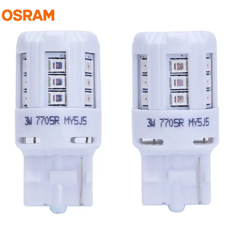 OSRAM СВЕТОДИОДНЫЙ T20 7705R 12 В 3 Вт W21W 7440 красный цвет светодиодный riving стандартный автомобильный Боковой габаритный фонарь поворотник светильник 80% энергосберегающая пара