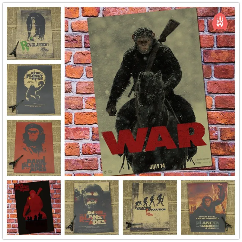 

Vintage Rise of the Planet of the Apes Movie Poster Bar Kids Room Home Decor Apes Caesar Retro Kraft Paper Wall Sticker Decals