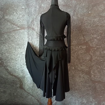 

Latin dance dress long sleeve dress small high collar dance training adult female dance dress new black color MW111
