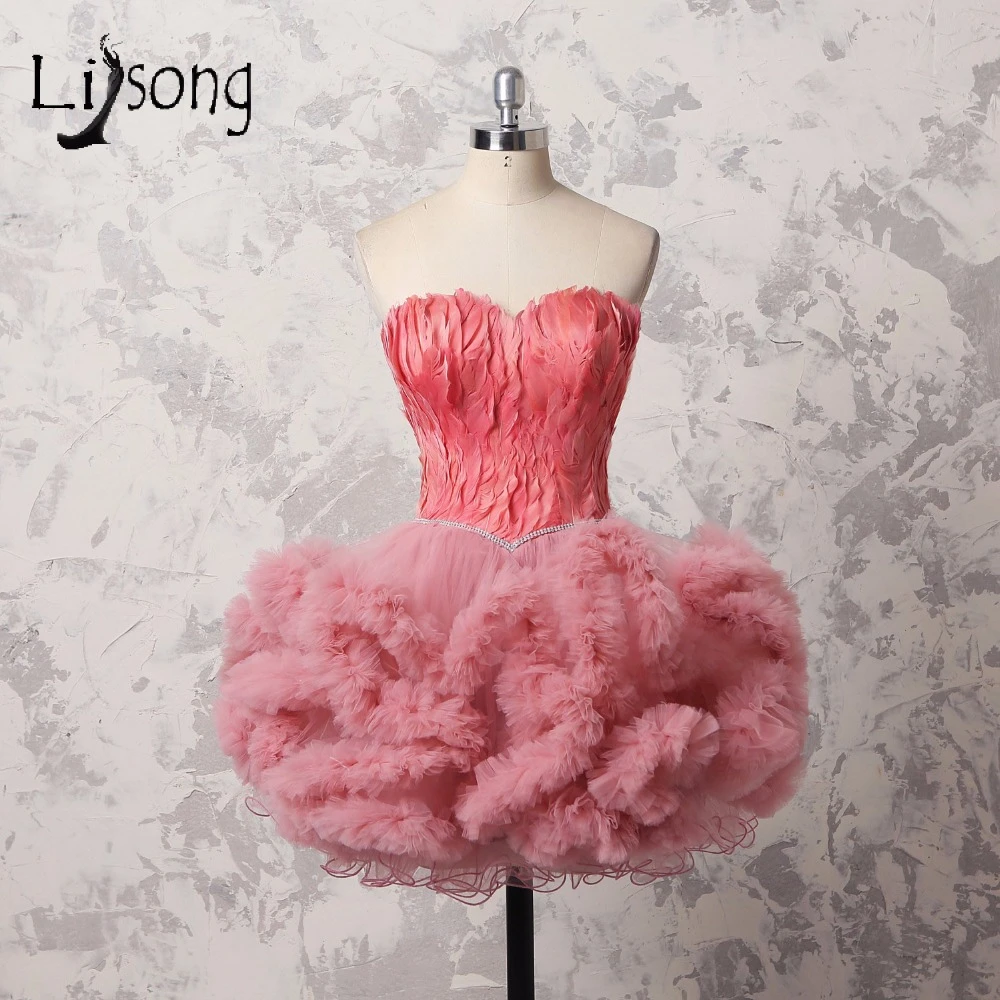 pink feather cocktail dress