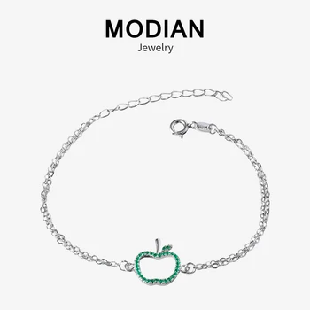 

Modian Hot Sale 100% 925 Sterling Silver Green Cute Apple Fashion Bracelet For Women Trendy Charm Silver Chain Silver Jewelry