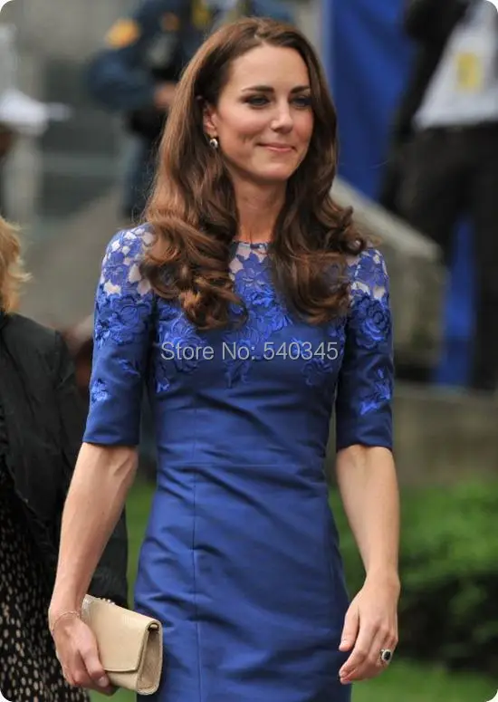 Горячая Распродажа, королевские синие вечерние платья длиной до колена, атласные и кружевные платья знаменитостей Kate Middleton vestido de noiva