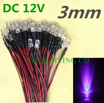 

DC12V UV LED Lamp Pre Wired 3mm LED For Car, Boat, Project, and DIY 100pcs/Lot