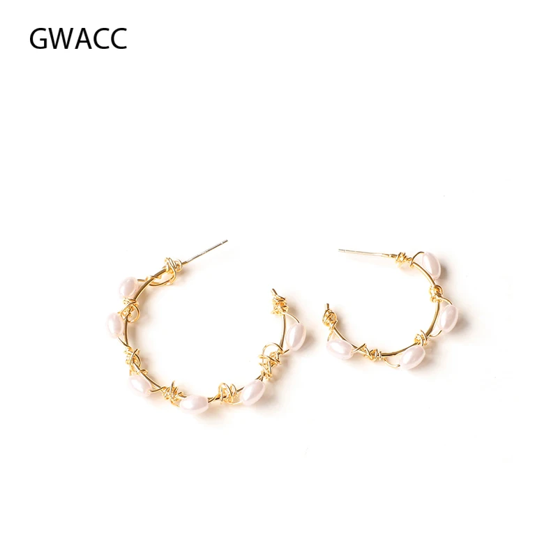 

GWACC Geometric Fashion Hoop Earrings For Women Korean Vintage Semicircular Winding Pearl Earrings Handmade Original Design boho