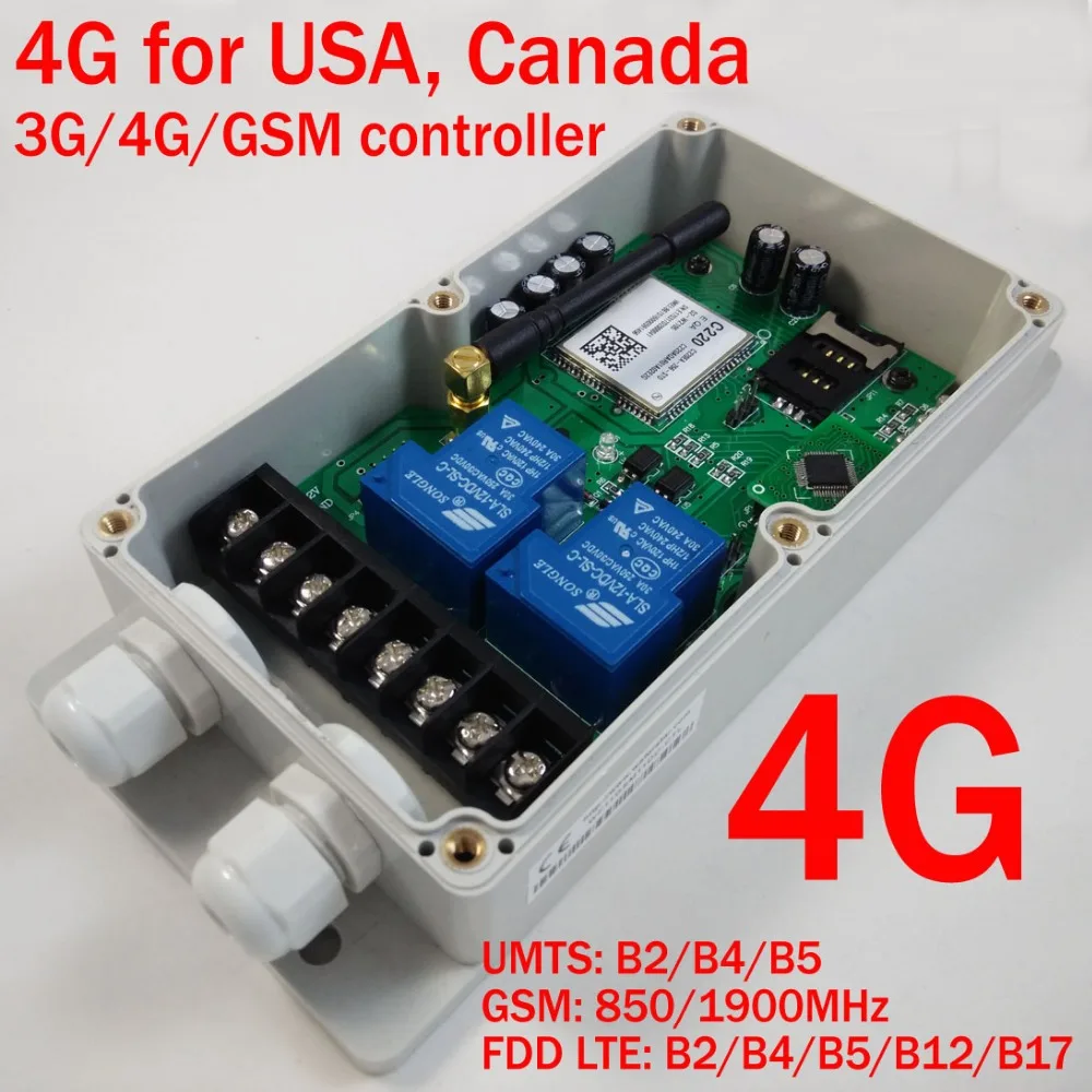 1pcs 4G Double Relay output Big power gsm relay sms call remote controller for water pump motor rolling door