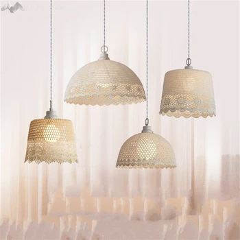 

JW Nordic Style Modern Fabric Pendant Lamp Creative Romantic Princess Girl Bedroom Lamp for Living Room Dining Room Indoor Light