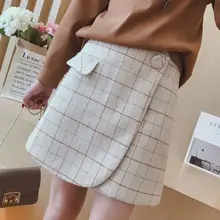 Г. Элегантный дизайн Прямо Империя Для женщин смесей юбка зимние Демисезонный элегантный плед Толстый Тонкий короткий девушка женский