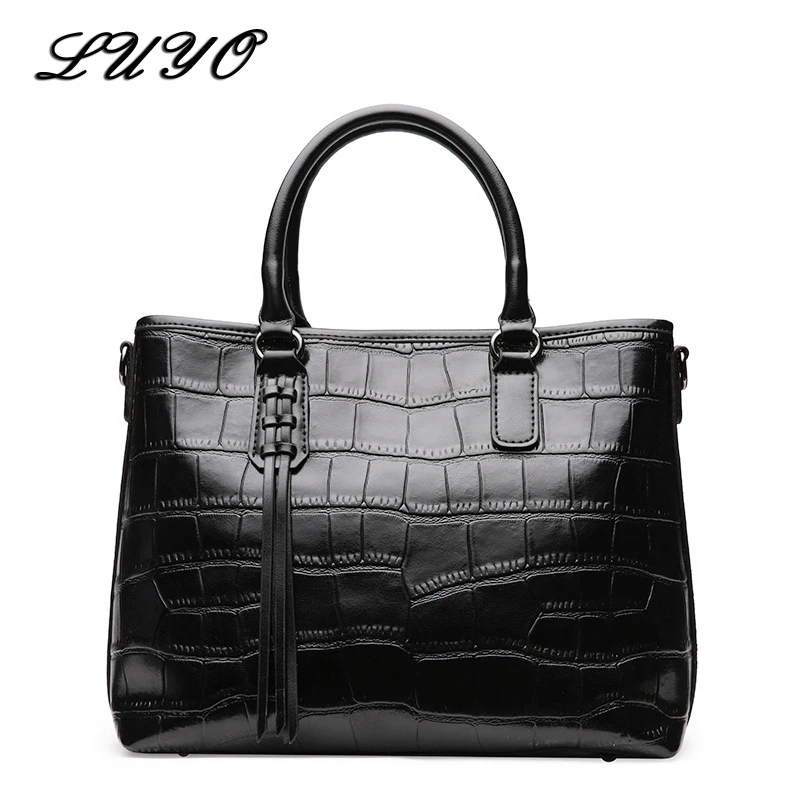 

LUYO Genuine Leather Crocodile Alligator Top-handle Shoulder Bags Female Luxury Handbags Women Famous Brands Crossbody Laptop