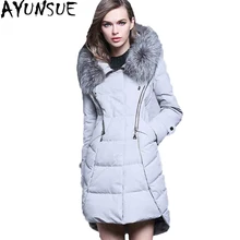 AYUNSUE роскошный большой лисий меховой воротник с капюшоном пуховик утиный пуховик Женская Длинная тонкая Парка женская Chaqueta Mujer ST322