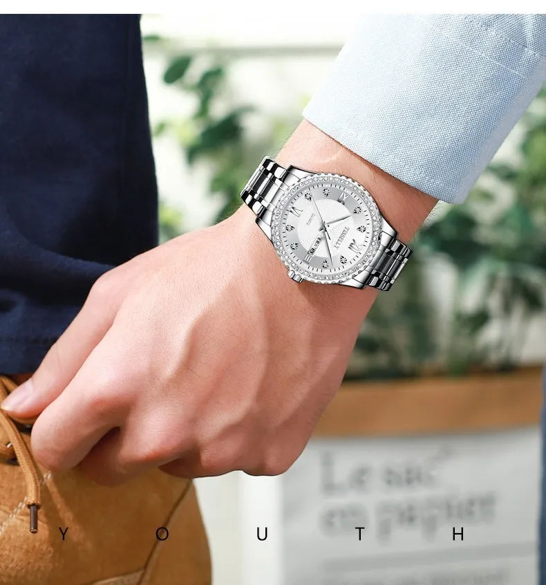 Роскошные мужские часы с золотым бриллиантом, Tisselly, Лидирующий бренд, светящийся циферблат, стальной браслет, ремешок для часов, дата, мужские часы, деловые наручные часы