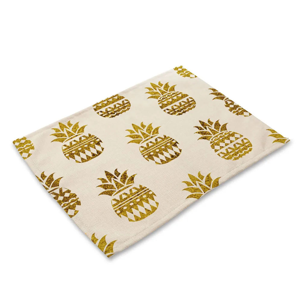 Kitchen Table Mats Cotton Linen Table Napkin Tropical Bronzing Pineapple Flamingo Pattern Fashion Decorative Placemats