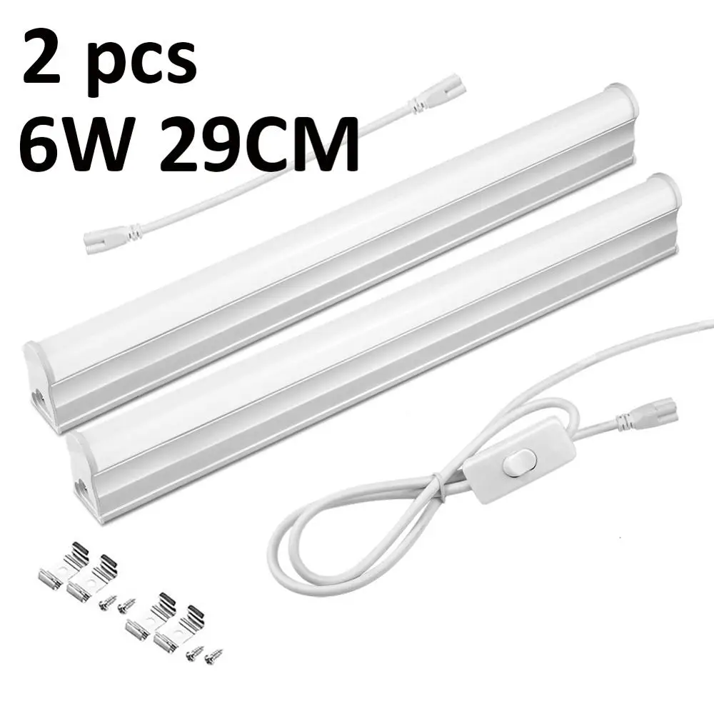 2 PCS 6W Полный набор T5 трубка 29/57 см+ ЕС Мощность штепсельным переключателем+ проволоки для подключения к сети шкафа аксессуаров Кухня светодиодный бра 220V - Цвет: 2 PCS 6W