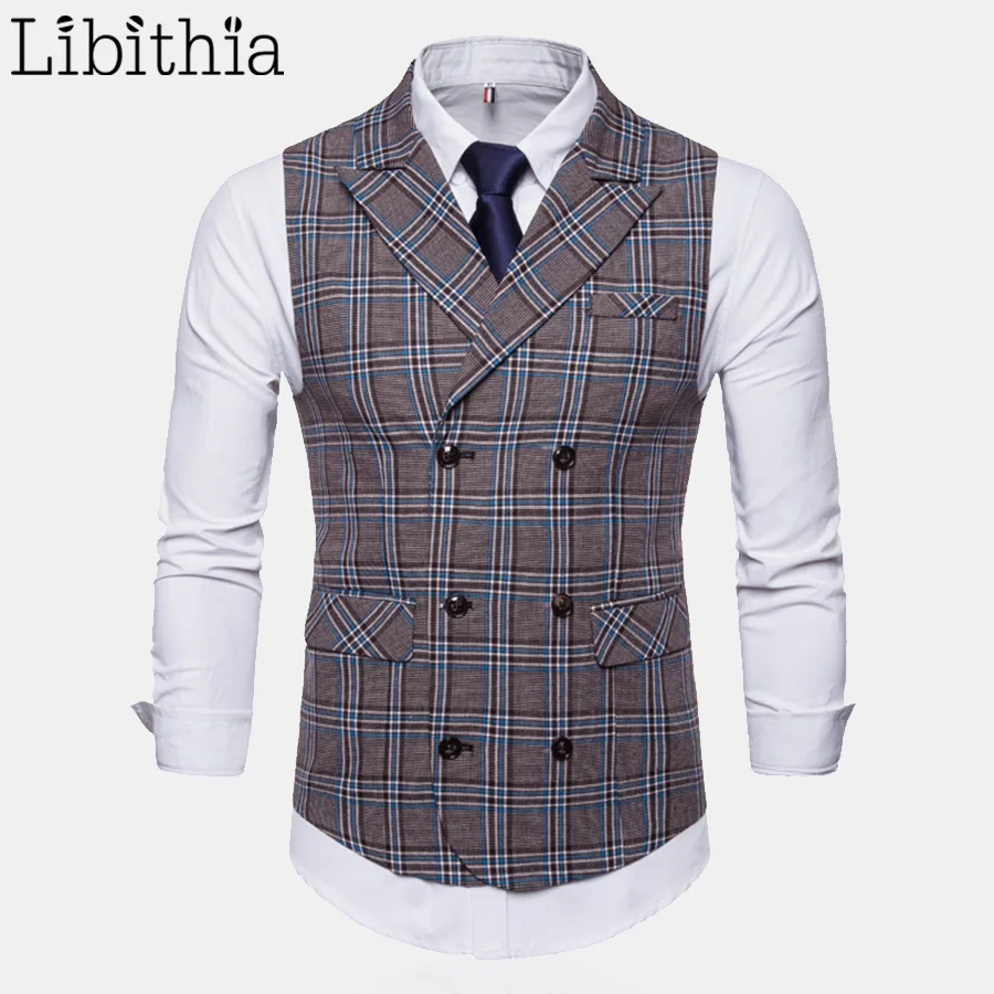 Men's Casual Sleeveless Plaid Print Waistcoats Dress Suit Vest Big Size ...