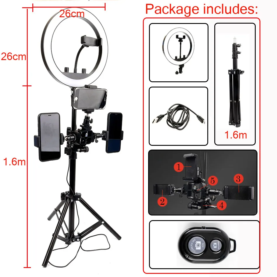 Диммируемый светодиодный 26 см селфи кольцо свет фотография телефон видео кольцо лампа для макияжа Youtube видео для студий с живым звуком+ штатив телефон клип - Цвет: Зеленый