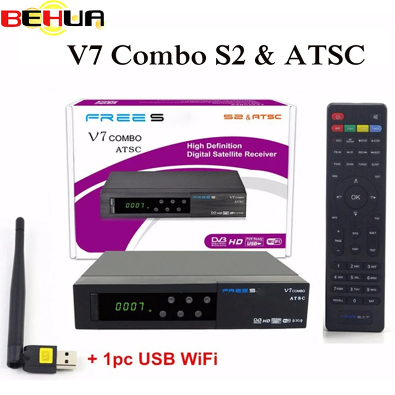 

V7 Combo ATSC North America DVB-S2 ATSC Satelite TV receiver Support powervu Clines biss for Mexico Canada US decoder +USB WiFi
