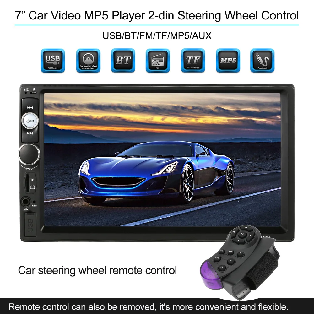 

7'' 2 Din Car Radio Audio Stereo 2Din USB AUX FM Radio Station Bluetooth with Rearview Camera Remote Control / Steering Wheel