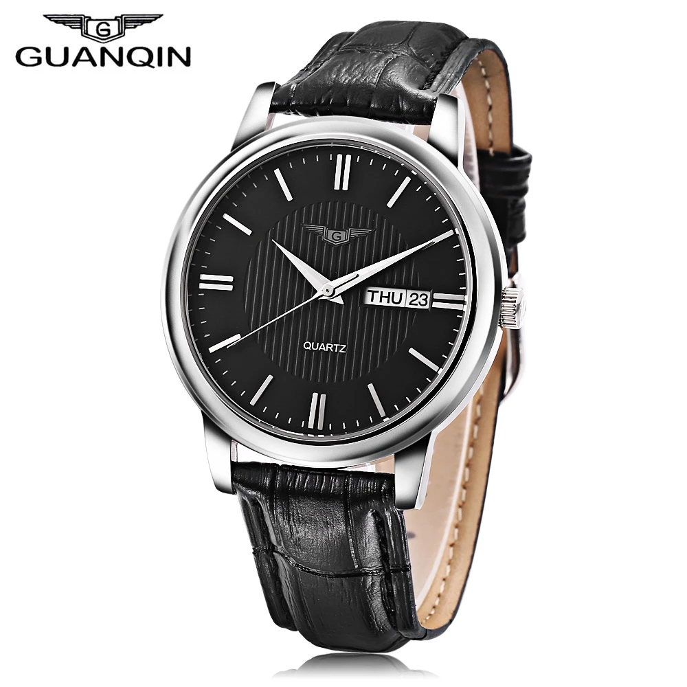 

GUANQIN GS19030 Men Quartz Watch Calendar 3ATM Genuine Leather Band Wristwatch