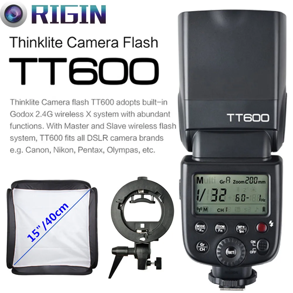 

Godox TT600 GN60 HSS 1/8000s Camera Flash Speedlite 2.4G Wireless X System+Godox S-Type Bracket+Softbox Kit For Canon/Nikon