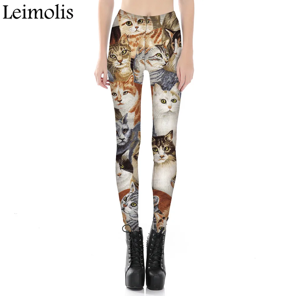 

Leimolis adventure time punk rock Harajuku black milk push up fitness sexy gothic 3d print lovely Cat World women leggings