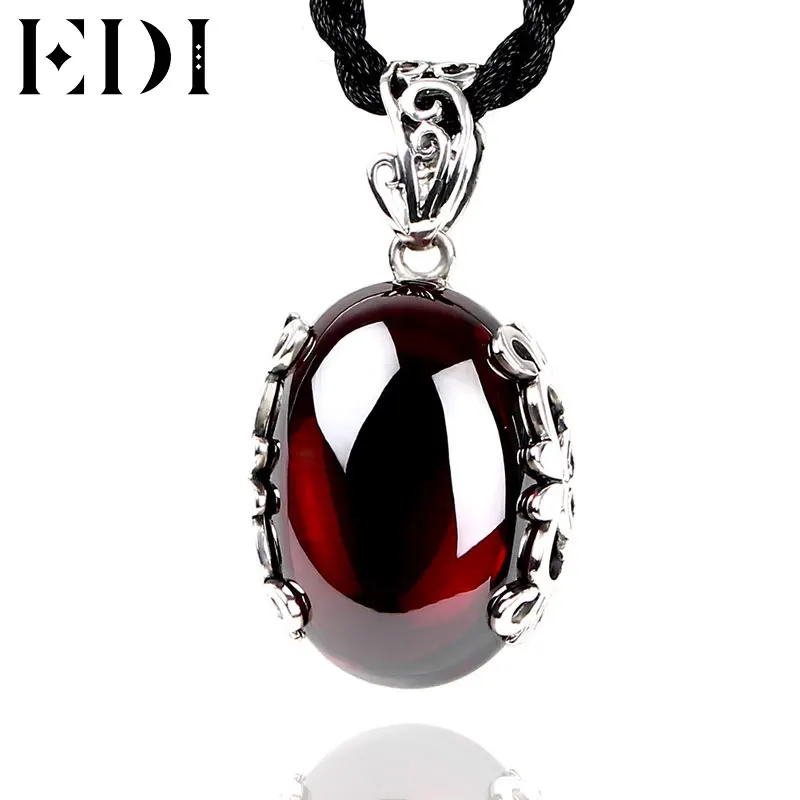 EDI Vintage Woman Lace Gemstones 925 Sterling Silver Garnet Chalcedony Pendant Choker Necklace For Women Red Ruby Fine Jewelry