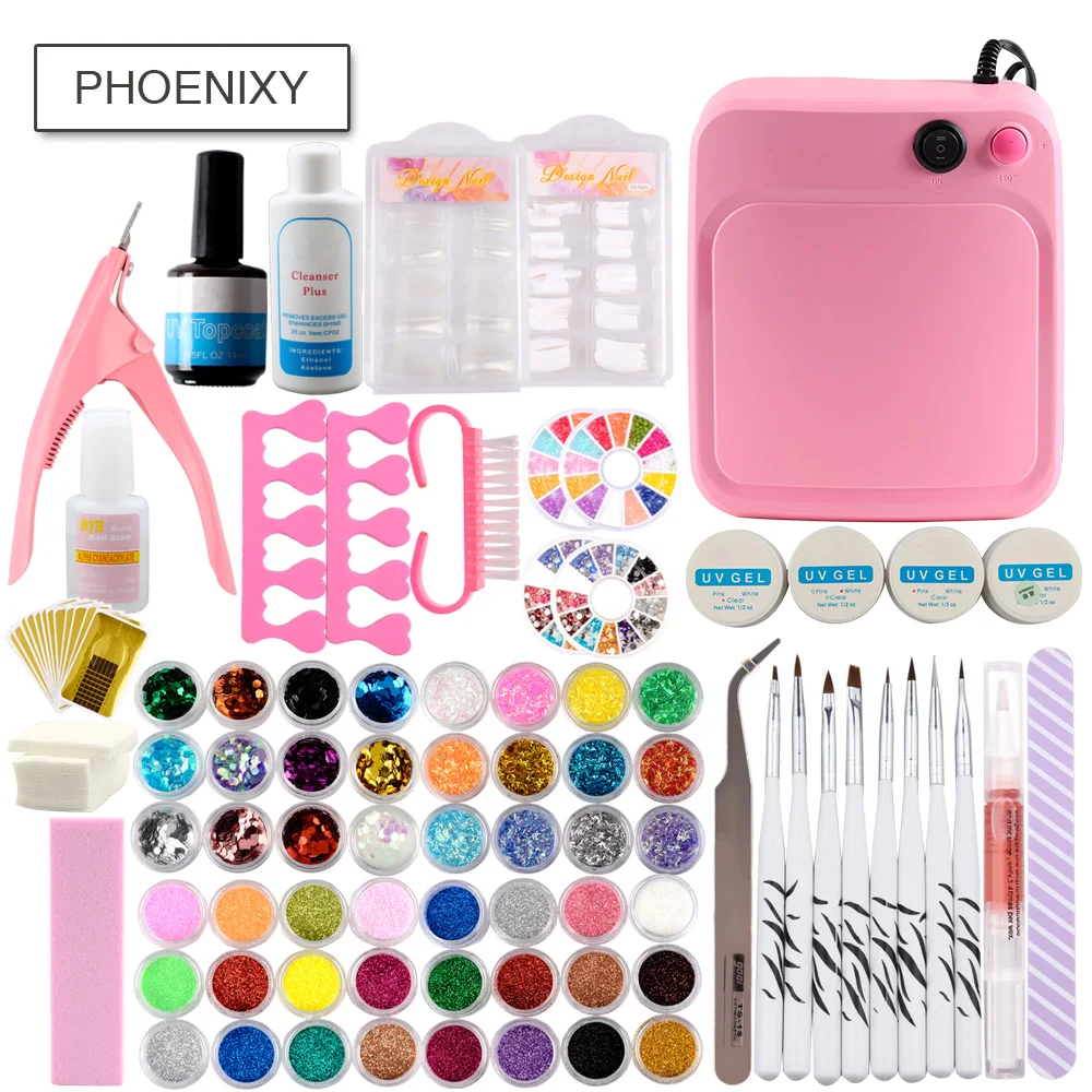 

Nail Extension Kit For UV Gel Set 36w UV Lamp Manicure Set Nail Glitter Powder Art Set UV Gel Manicure Tools UV Nail Gel Kit