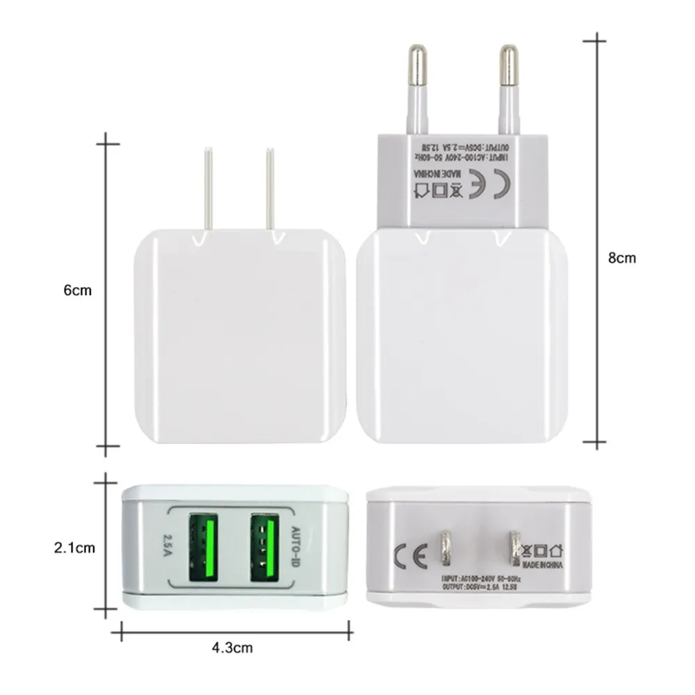 Смарт USB зарядное устройство для сотового телефона, настенный адаптер для путешествий, двойной USB адаптер для быстрой зарядки, штепсельная вилка европейского стандарта для IPhone, samsung, Xiaomi, планшета, huawei