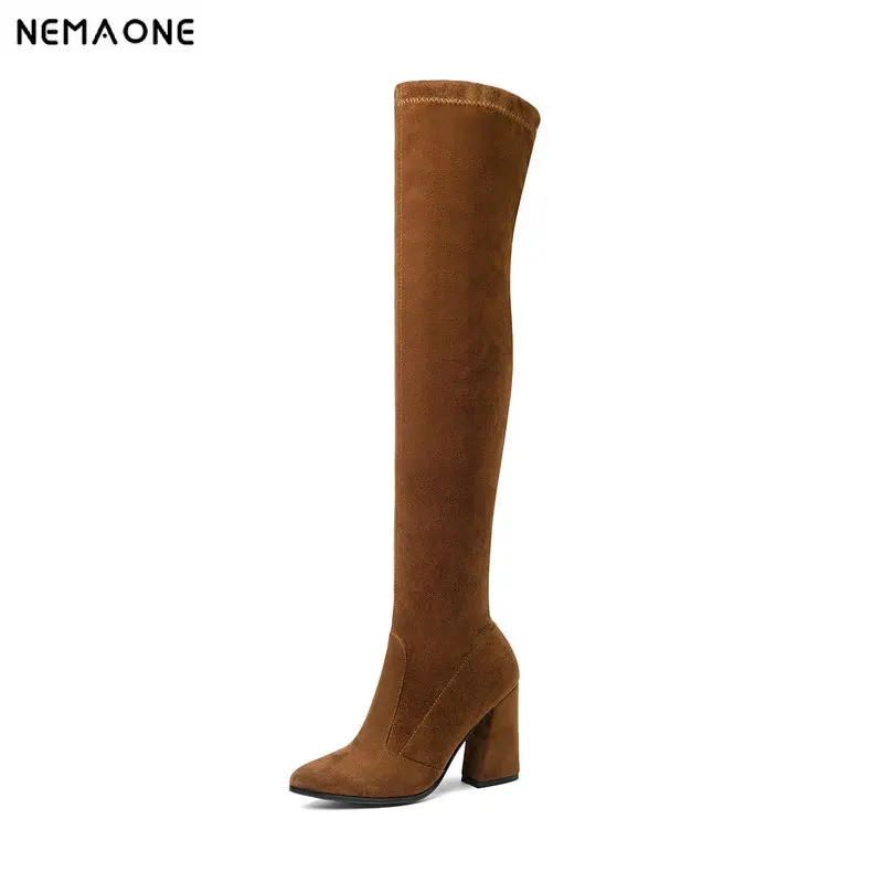 

2019 suede Leather Women Over The Knee Boots Sexy High Heels Women Shoes slip-on poined toe autumn Boots Size 34-43
