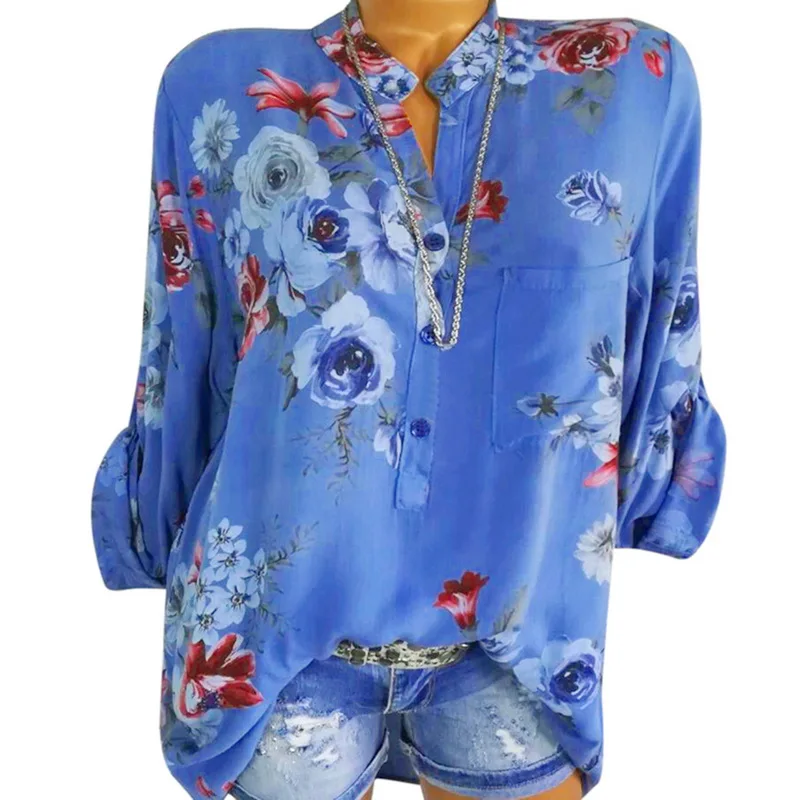 LITTHING Для женщин s Топы и блузки Цветочный принт Для женщин блузка летний топ плюс Размеры рубашка с длинными рукавами Harajuku печатных Blusa Feminina