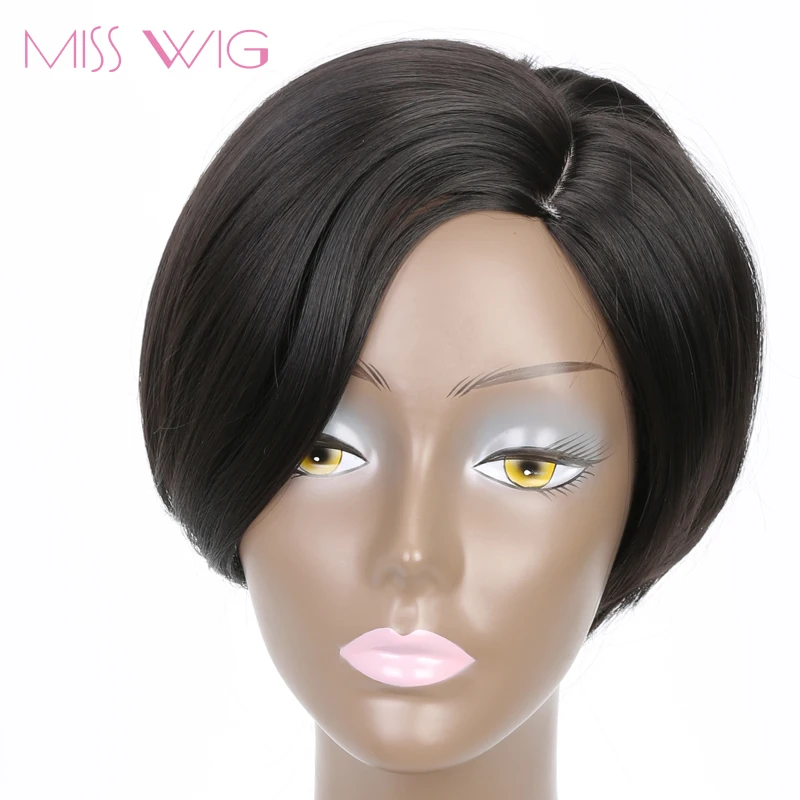 MISS WIG Curved Simulation Scalp 6Inchs Short Wigs for Black Women Synthetic Wigs Black Hair