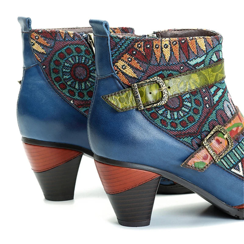 Socofy/зимние ботинки в стиле ретро в богемном стиле; женская обувь; женские ботильоны для женщин с двойной пряжкой на молнии и блочном каблуке; Botas Mujer