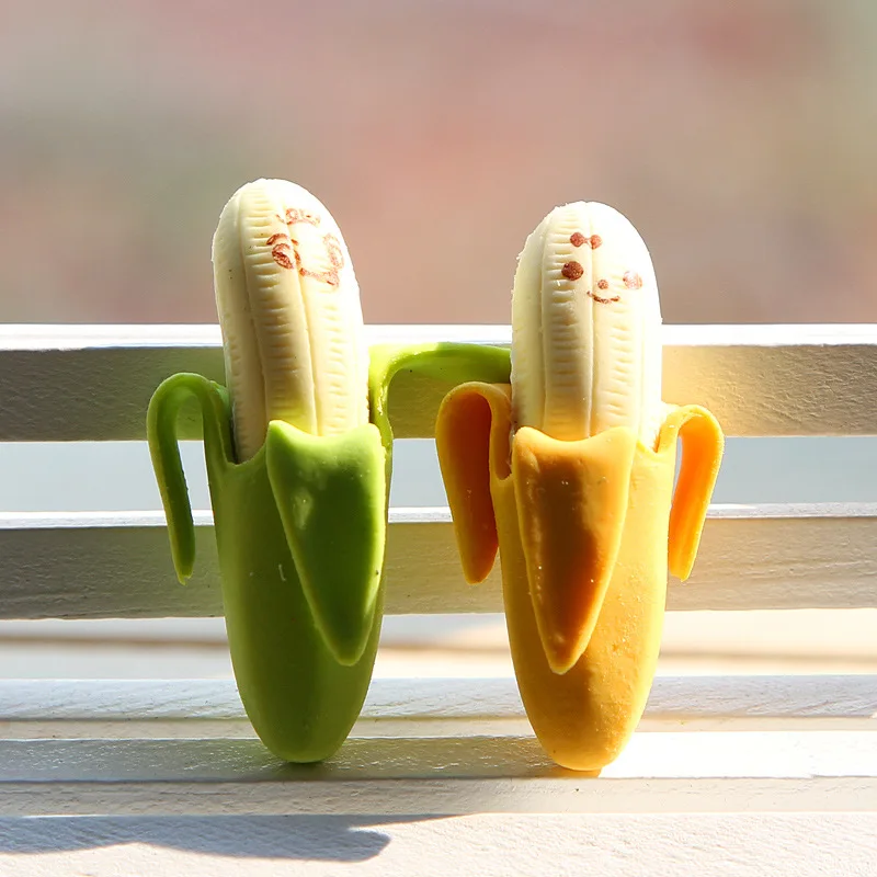 2 Pcs Lovely Cute Banana Fruit Style Rubber Pencil Eraser Students