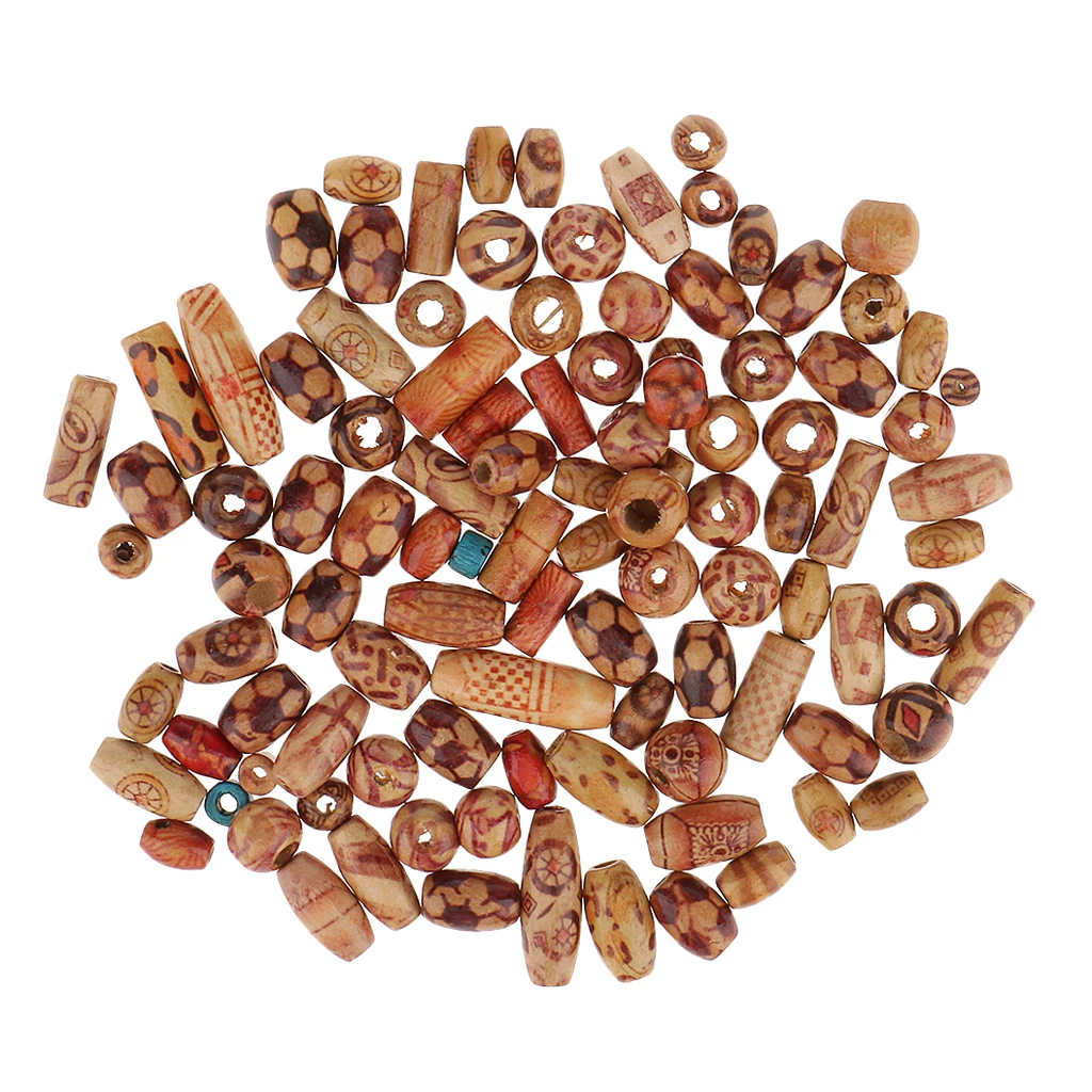 100 Pieces Mixed Large Hole Wood Wooden Beads for Macrame Jewelry Crafts Making