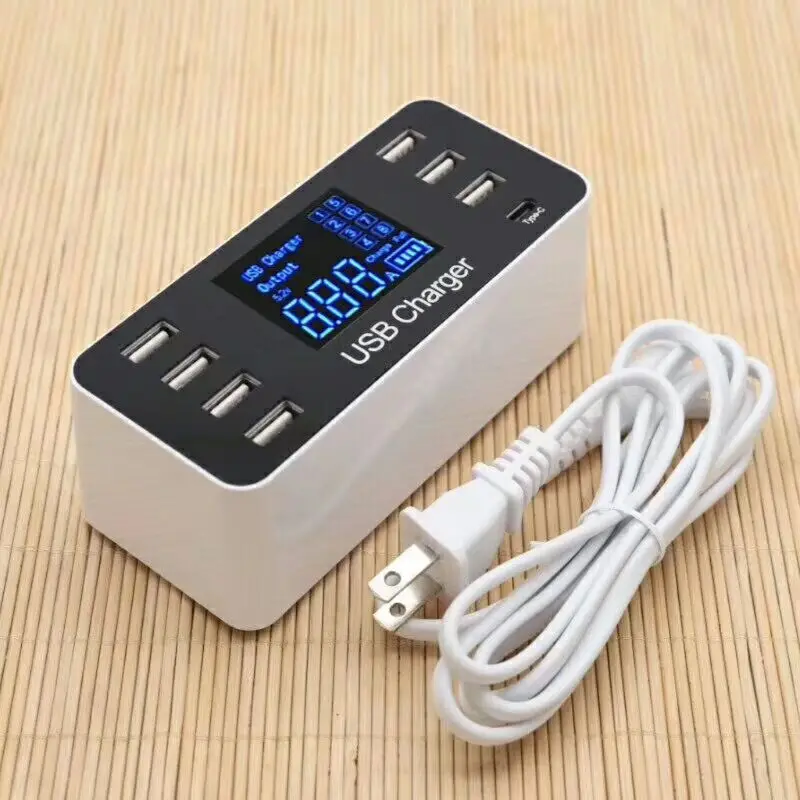 

7 Port USB Type C 5V/8A Socket Charger With Voltage Current LCD Display for Smart Mobile Phone Tablet PC AU/EU/US/UK Plug