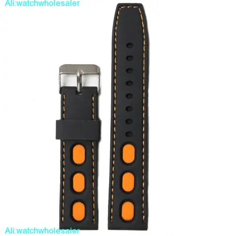 22mm Sport BlackWith Orange Silicone Ladies Watch Band Straps WB1023B22JB