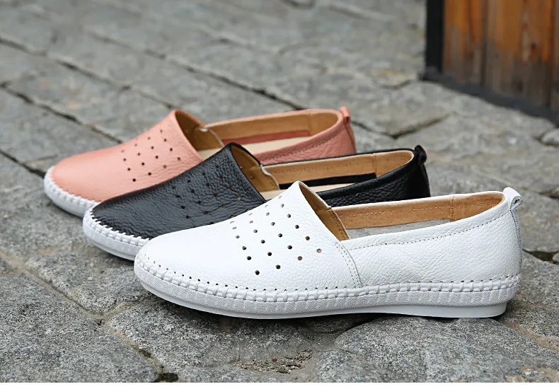 2019 Summer women flats genuine leather ballet flats shoes ladies cutout slip on tenis feminino loafers slipony shoes  (12)