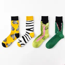 4 пар/уп. чесаные хлопковые мужские носки с рисунками животных Длинные Новые забавные носки Зебра носки подарок для мужчин и женщин
