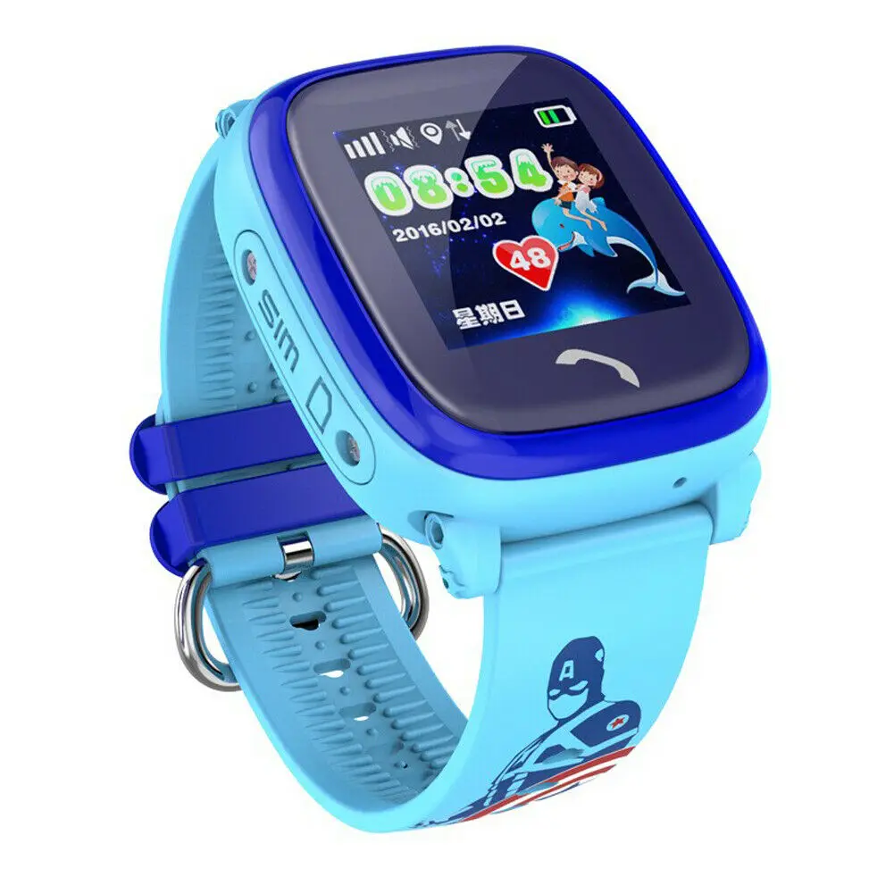 Дети LBS GSM локатор Смарт-часы с сенсорным экраном SOS Вызов мальчик девочки Прекрасный циферблат Smartwatch телефон Vice Chat глубокий водонепроницаемый - Цвет: Синий