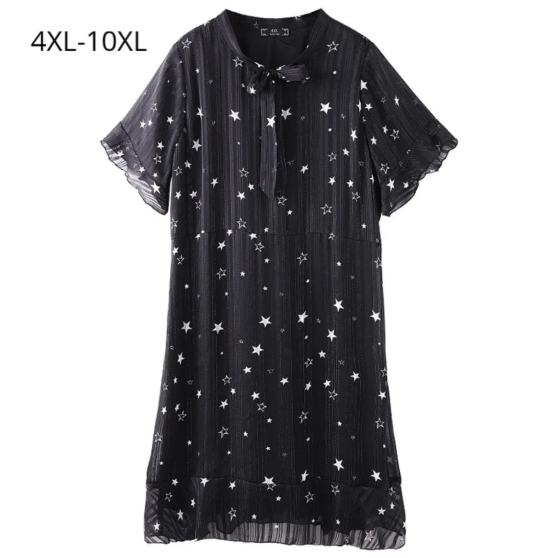 

Plus Size 10XL 8XL 6XL 4XL Women Flare Sleeve Summer Dress Female Chiffon Print Elegant Clothing OL Work Wearing Slim Dresses