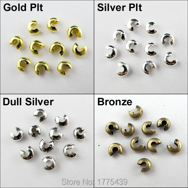 200Pcs Crimp Beads Covers Silver/Golden/Copper/Black 5mm For Making Jewelry 