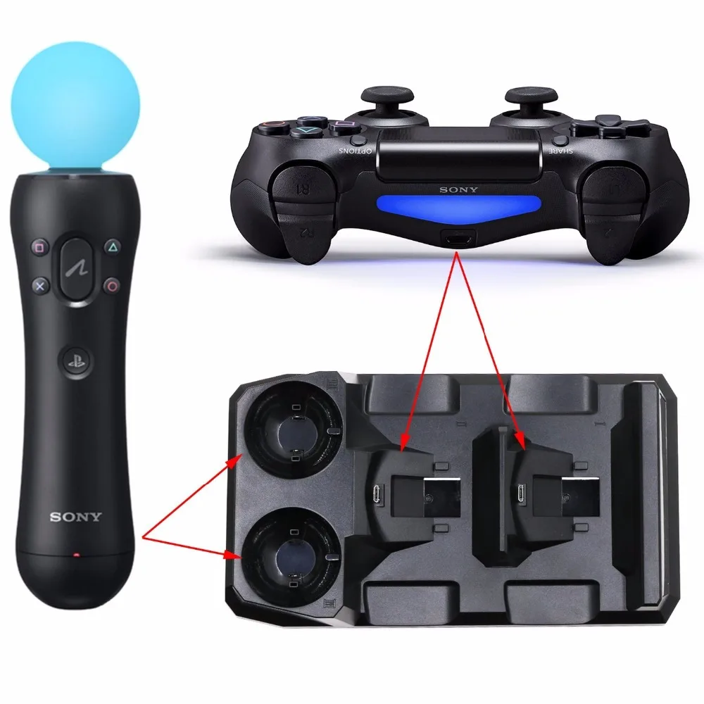 Для Playstation 4 PS4 Slim Pro PS VR PS Move Motion контроллеры 4 в 1 Зарядное устройство USB зарядная док-станция Подставка для хранения