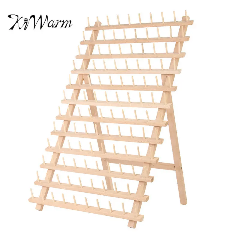 

KiWarm Practical 120 Spools Wood Folded Thread Rack Sewing Embroidery Stand Holder Organizer Sewing Tools
