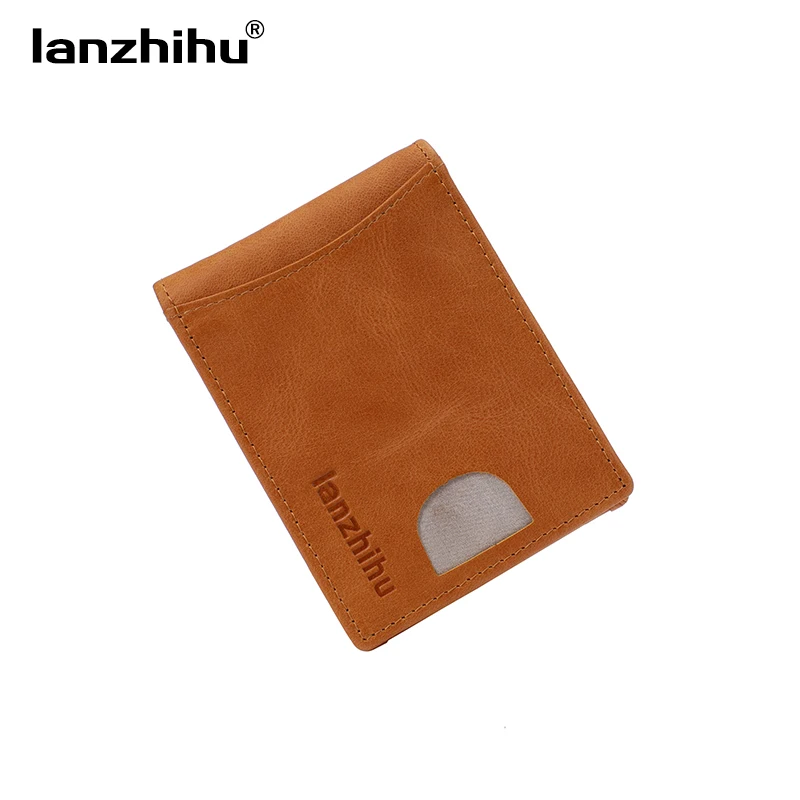 

Men Wallet Short Skin Wallets RFID Blocking Genuine Leather Money Clips Minimalist Vintage Thin Wallet For Men Purses